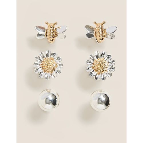 Pack Bee Stud Earrings silver - Marks & Spencer - Modalova