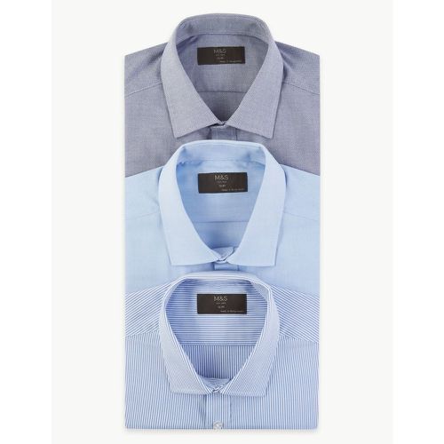Pack Slim Fit Long Sleeve Shirts blue - Marks & Spencer - Modalova