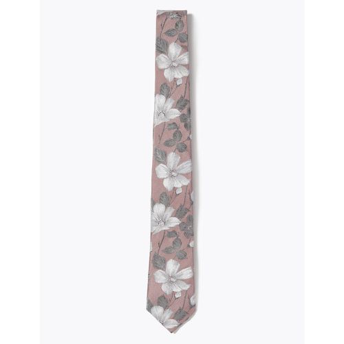 Slim Floral Pure Silk Tie pink - Marks & Spencer - Modalova