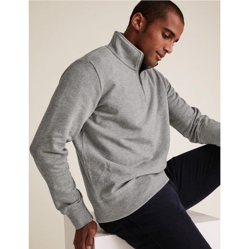 Pure Cotton Half Zip Funnel Neck Sweatshirt grey - Marks & Spencer - Modalova
