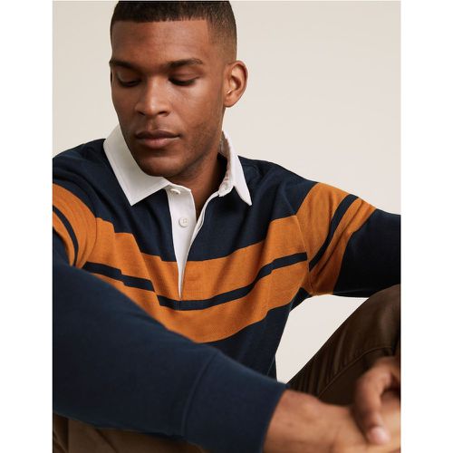 Pure Cotton Striped Long Sleeve Rugby Top navy - Marks & Spencer - Modalova