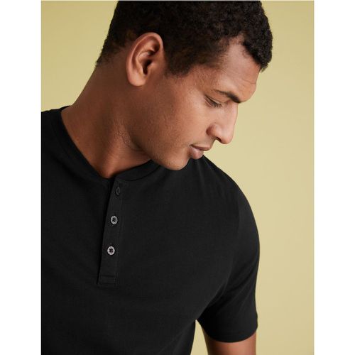 Pack Pure Cotton Henley T-Shirts black - Marks & Spencer - Modalova