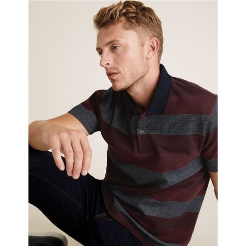 Pure Cotton Double Knit Striped Polo Shirt red - Marks & Spencer - Modalova