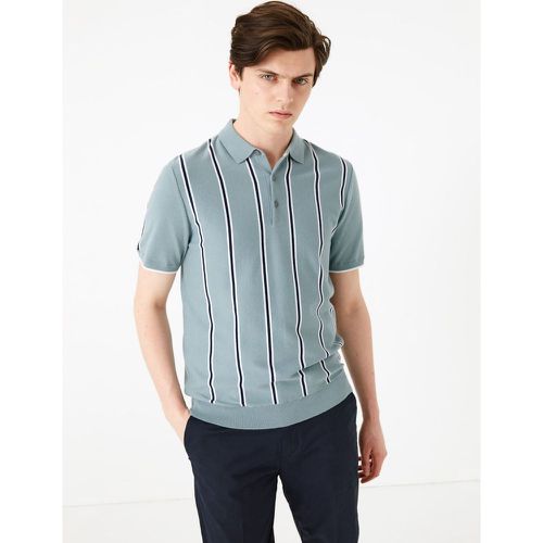 Cotton Striped Knitted Polo Shirt green - Marks & Spencer - Modalova