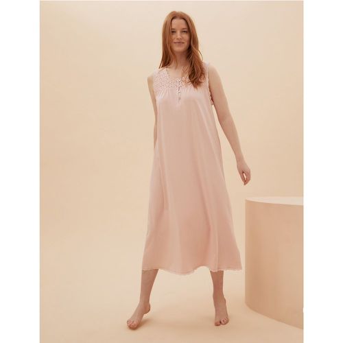 Cotton Broderie Long Nightdress pink - Marks & Spencer - Modalova
