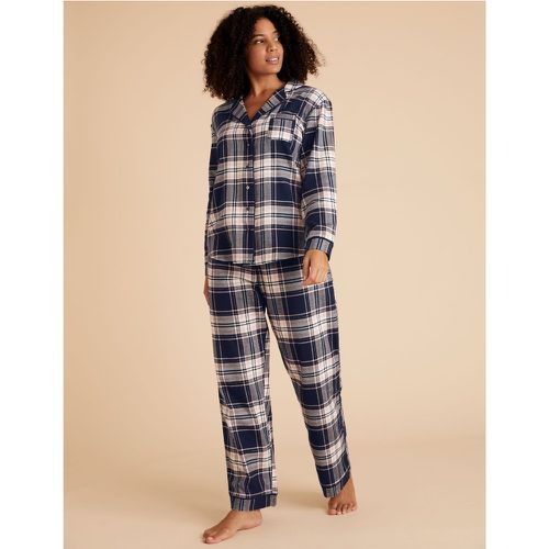 Cotton Checked Pyjama Set navy - Marks & Spencer - Modalova