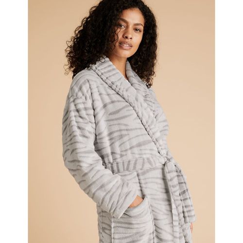 Fleece Zebra Texture Long Dressing Gown - Marks & Spencer - Modalova