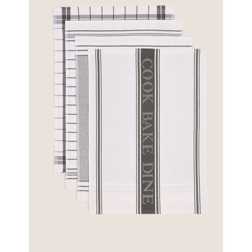 Set of 4 Antibacterial Striped Tea Towels grey - Marks & Spencer - Modalova
