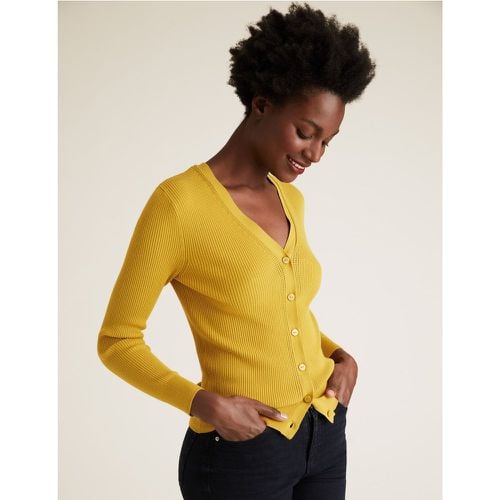 Ribbed Button Front Fitted Cardigan yellow - Marks & Spencer - Modalova