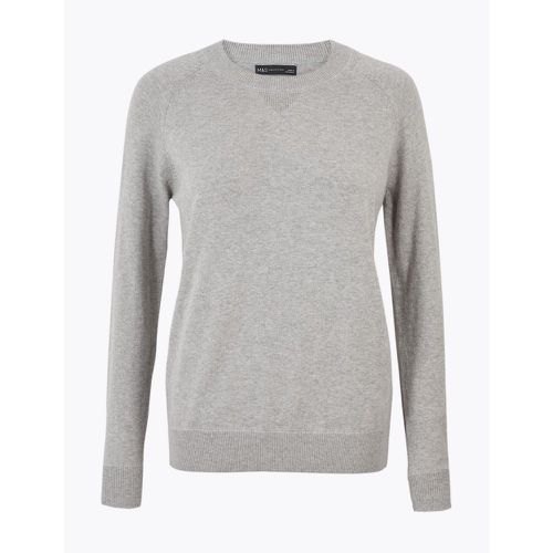 Cotton Long Sleeve Jumper with Cashmere grey - Marks & Spencer - Modalova