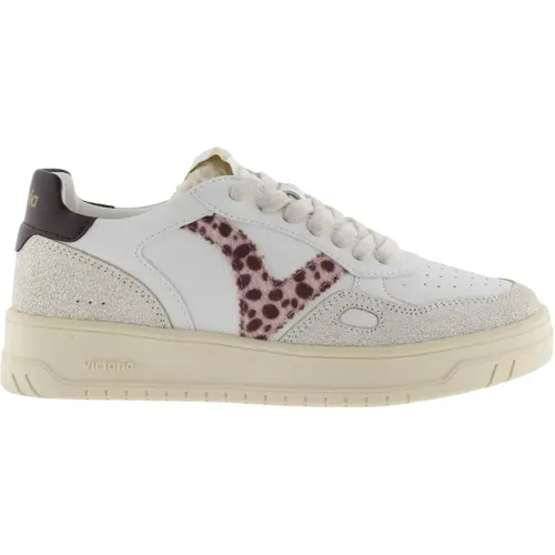 Weiße Sportschuhe für Damen aus einem Material mit Leder-Optik. Seitliches V mit Tierdruck und farbigem Detail auf der Rückseite mit dem Logo der M - MAG10445757 - Modalova