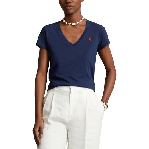 Cotton Chest Logo T-Shirt with V-Neck and Short Sleeves - Polo Ralph Lauren - Modalova