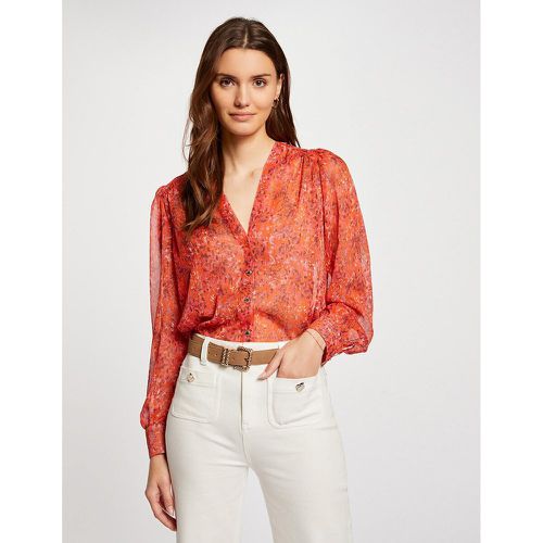 Printed V-Neck Blouse with Long Sleeves - Morgan - Modalova