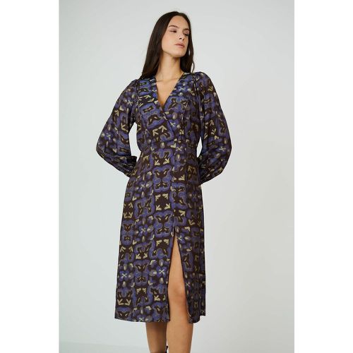 Floral Print Midi Dress in Cotton Mix with V-Neck and Long Sleeves - SEE U SOON - Modalova