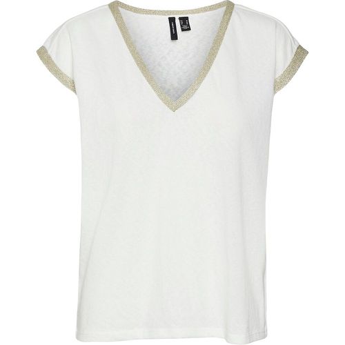 Cotton Mix T-Shirt with Gold-Tone Edging Stripe and Crew Neck - Vero Moda - Modalova