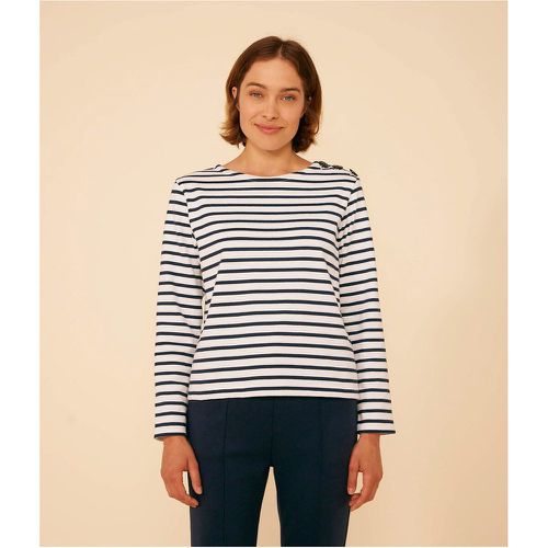 Breton Striped Cotton Jumper with Buttoned Shoulder - PETIT BATEAU - Modalova