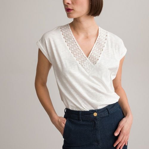 Macramé Detail V-Neck T-Shirt with Short Sleeves - Anne weyburn - Modalova