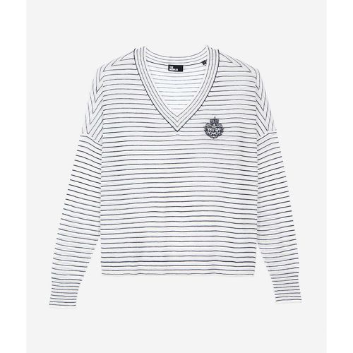 Striped Wool/Cashmere Jumper with Chest Patch and V-Neck - THE KOOPLES - Modalova