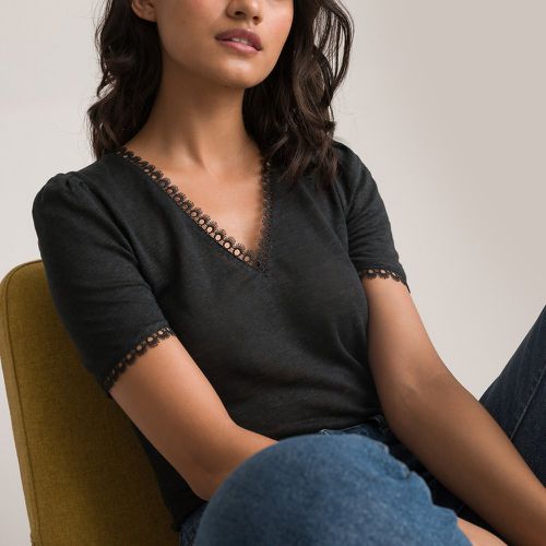 Linen V-Neck T-Shirt with Lace Details - LA REDOUTE COLLECTIONS - Modalova