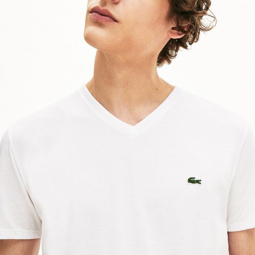 Embroidered Logo T-Shirt in Jersey Cotton with V-Neck - Lacoste - Modalova