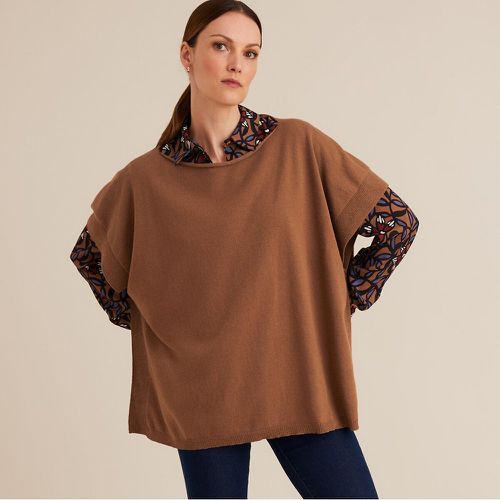 Fine Wool Mix Poncho with Crew Neck - Anne weyburn - Modalova