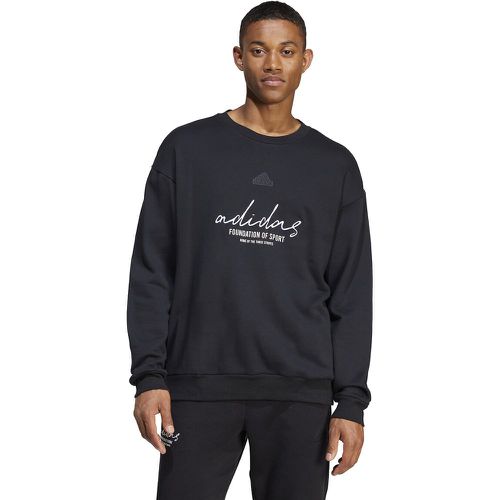 Cotton Double Logo Sweatshirt with Crew Neck - adidas performance - Modalova