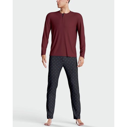 Cotton Blend Pyjamas with Buttoned Crew Neck - IMPETUS - Modalova