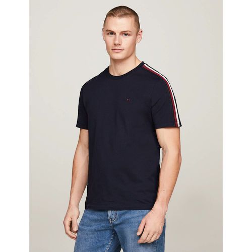 Cotton Crew Neck T-Shirt with Tricolour Taping on Shoulders - Tommy Hilfiger - Modalova