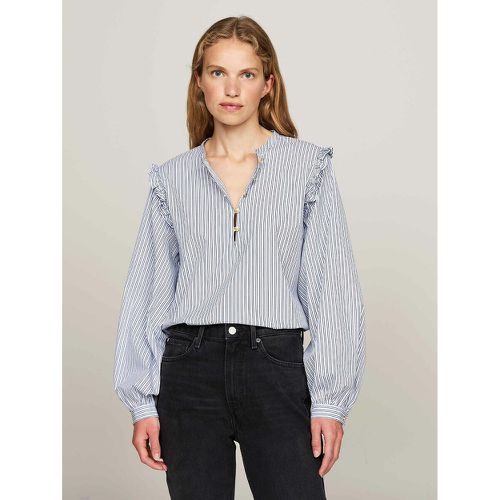 Striped Ruffled Blouse with High Neck in Cotton Mix - Tommy Hilfiger - Modalova