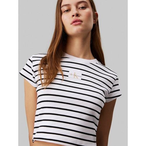 Breton Striped Cotton T-shirt with CK Logo, Crew Neck and Short Sleeves - Calvin Klein Jeans - Modalova