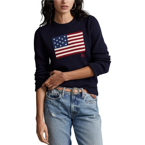 Cotton Flag Jumper with Crew Neck in Fine Knit - Polo Ralph Lauren - Modalova