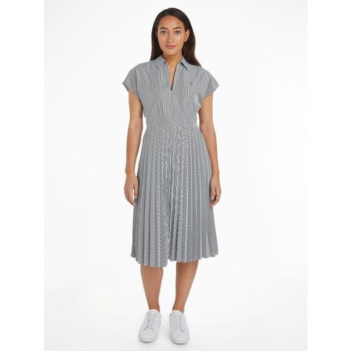 Striped Pleated Midi Dress with Short Sleeves - Tommy Hilfiger - Modalova