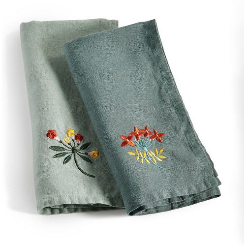 Set of 2 Junio Embroidered Foliage 100% Washed Linen Napkins - LA REDOUTE INTERIEURS - Modalova