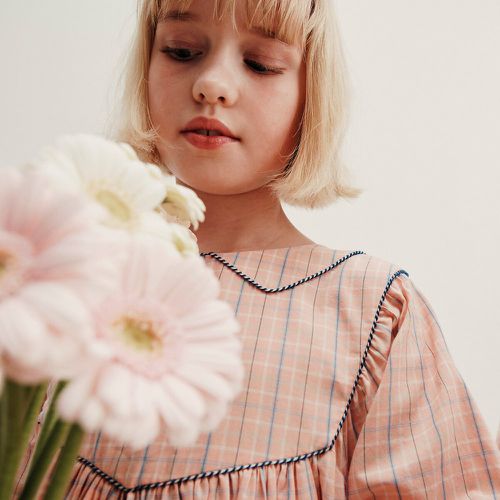 Checked Cotton Dress with Peter Pan Collar and Short Puff Sleeves - EMILE & IDA X LA REDOUTE - Modalova