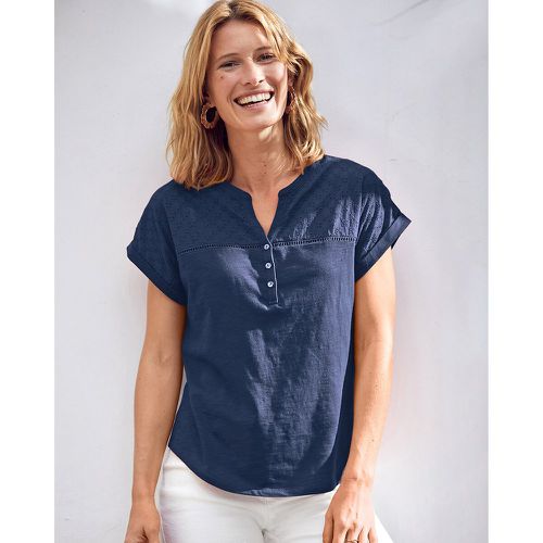Cotton Grandad Collar T-Shirt with Short Sleeves - Anne weyburn - Modalova