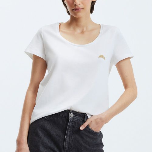 Cotton Embroidered T-Shirt with Crew Neck - Pieces - Modalova