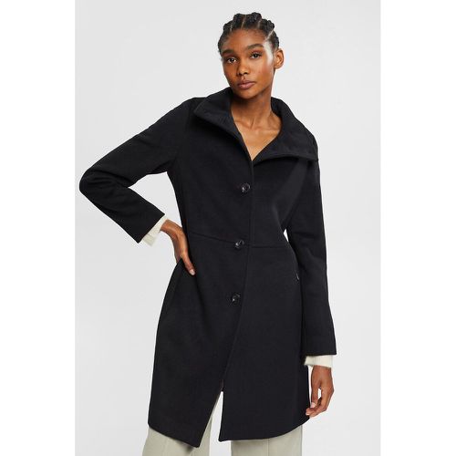 Wool Mix Buttoned Coat with Funnel Neck, Mid Length - Esprit - Modalova