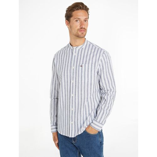 Striped Cotton/Linen Shirt with Mandarin Collar - Tommy Jeans - Modalova