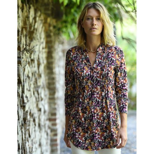 Printed Cotton Mix Tunic with Grandad Collar and Long Sleeves - Anne weyburn - Modalova