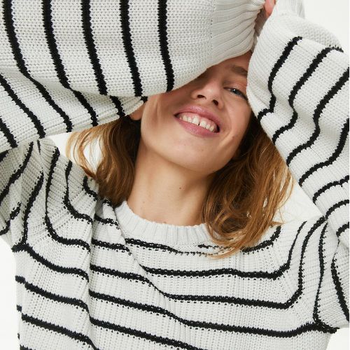 Striped Ribbed Knit Jumper in Cotton Mix with Balloon Sleeves - LA REDOUTE COLLECTIONS - Modalova