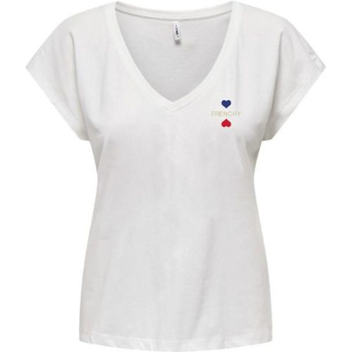 Cotton Embroidered Hearts T-Shirt with V-Neck - Only - Modalova