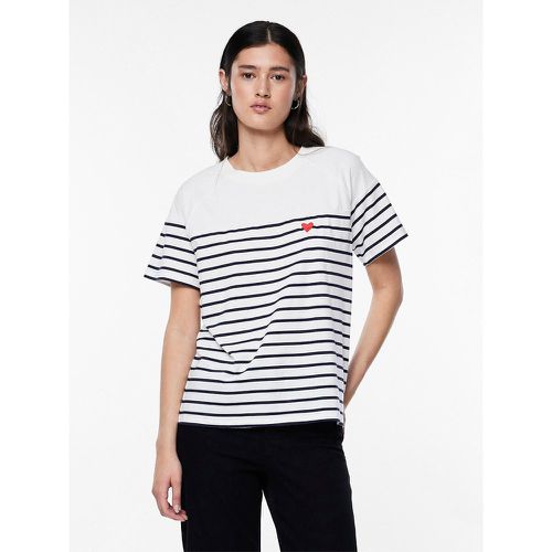 Breton Striped Cotton T-Shirt with Print on Front - Pieces - Modalova