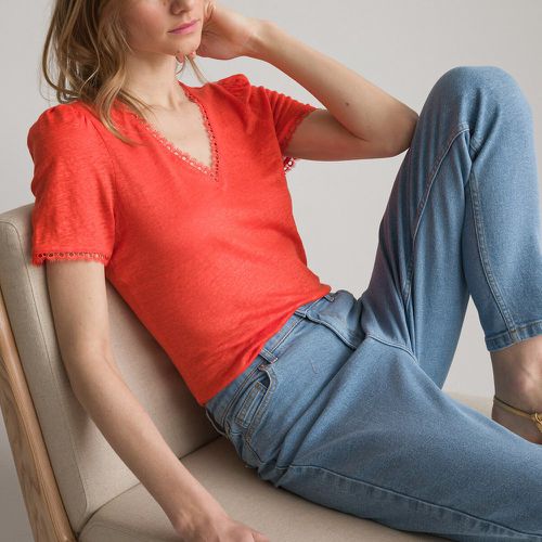 Linen V-Neck T-Shirt with Lace Details - LA REDOUTE COLLECTIONS - Modalova