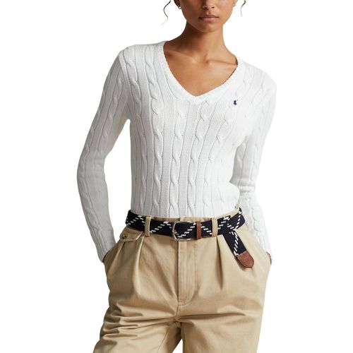 Kimberly Cable Knit Jumper in Cotton with V-Neck - Polo Ralph Lauren - Modalova