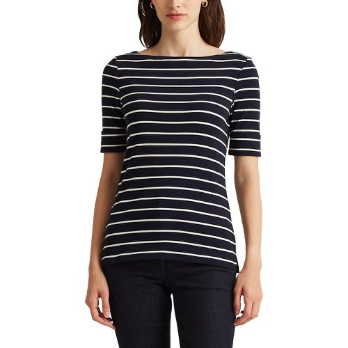 Striped Boat Neck T-Shirt with Short Sleeves in Cotton - Lauren Ralph Lauren - Modalova