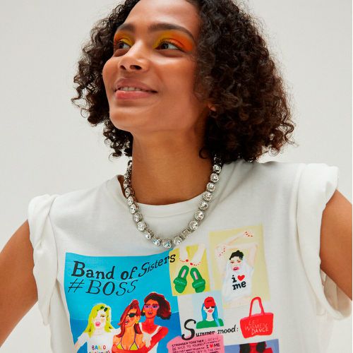 Cotton Slogan Print T-Shirt with Crew Neck - BAND OF SISTERS X LA REDOUTE - Modalova