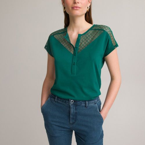 Cotton Dual Fabric T-Shirt with Crew Neck and Short Sleeves - Anne weyburn - Modalova