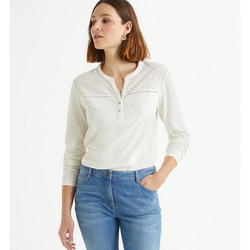 Cotton Grandad Collar T-Shirt with Long Sleeves - Anne weyburn - Modalova