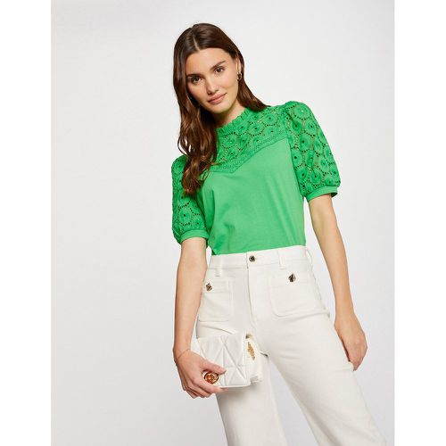 Embroidered Cotton T-Shirt with Short Puff Sleeves - Morgan - Modalova