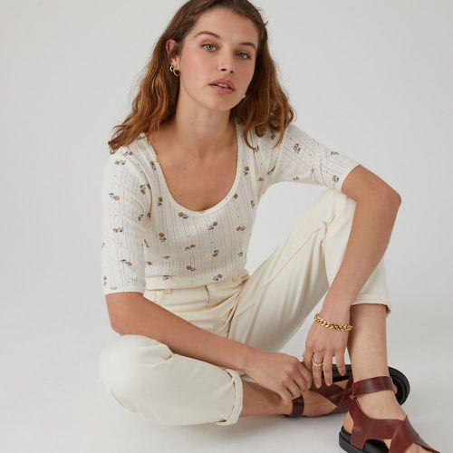 Floral Print Pointelle T-Shirt with Crew Neck in Cotton Mix - LA REDOUTE COLLECTIONS - Modalova